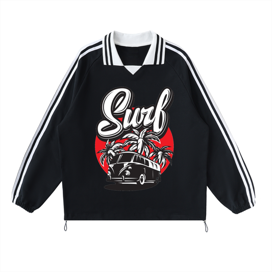 Contrast Striped Lapel Collar Sweatshirt